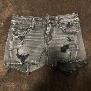 American Eagle Black AEO Denim Ripped Midi Jean shorts